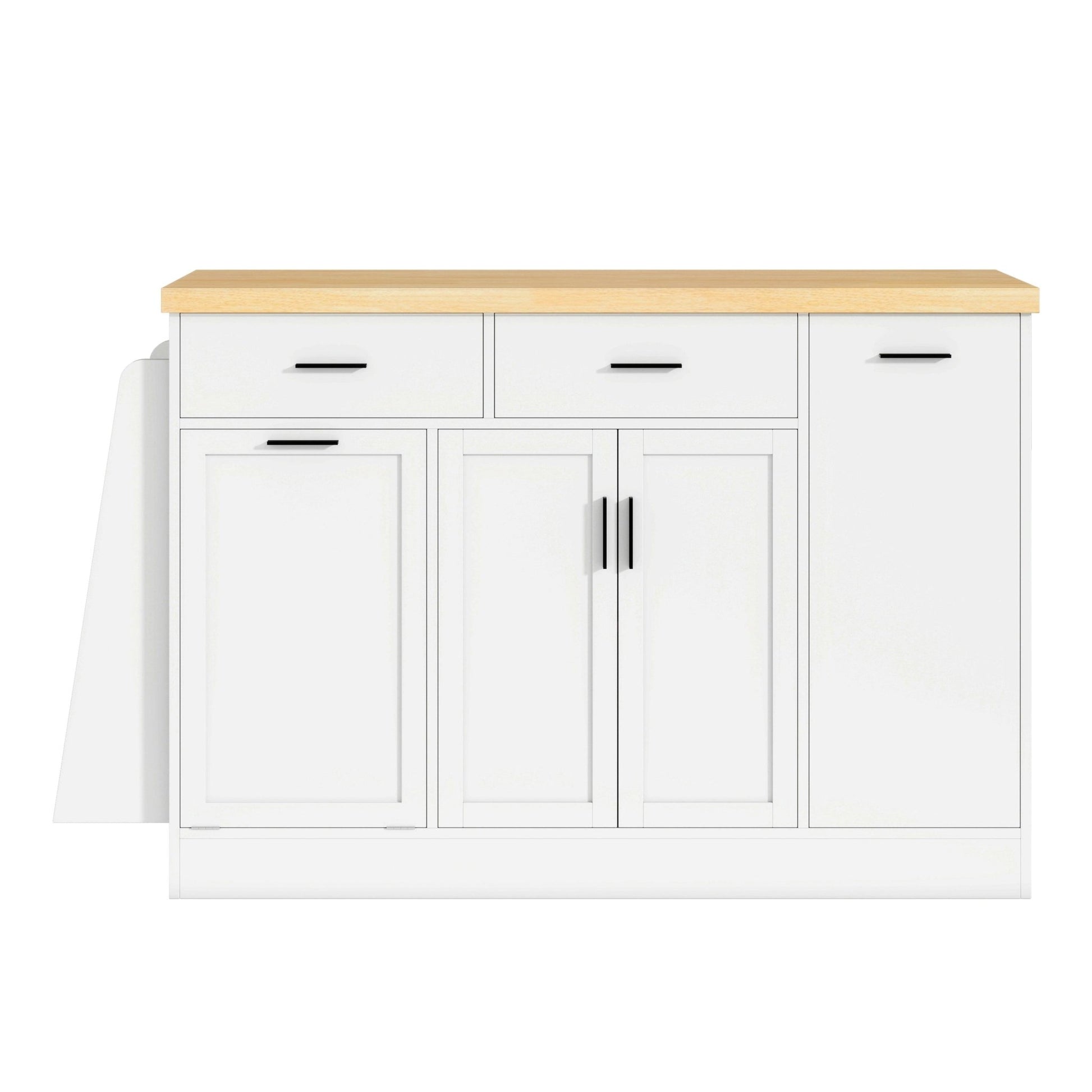 TREXM Multi - Functional Storage Sideboard, Trash Can Storage, Sliding Door Cabinet & 3 - Tier Spice Rack,Kitchen Island Table for Kitchen, Dining Room (White) - 1st Choice Furniture Direct
