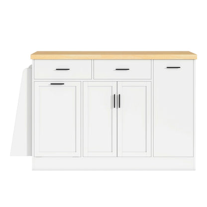 TREXM Multi - Functional Storage Sideboard, Trash Can Storage, Sliding Door Cabinet & 3 - Tier Spice Rack,Kitchen Island Table for Kitchen, Dining Room (White) - 1st Choice Furniture Direct