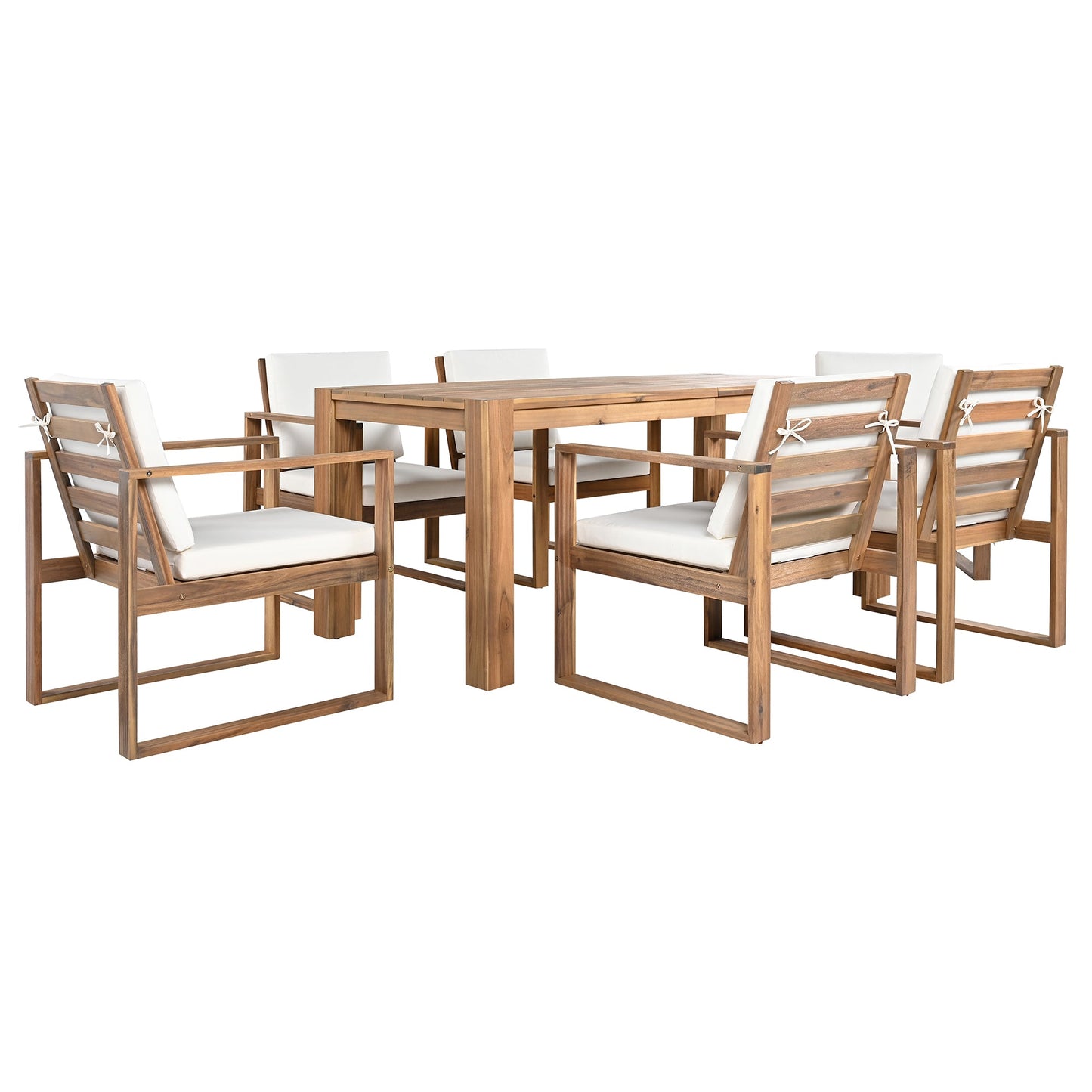 TREXM Patio Table and Chairs Set, Outdoor Dining Set for 6 with Umbrella Hole, 7 Piece Outdoor Patio Furniture Set Wood Frame with Removable Cushion for Garden, Backyard, Lawn, and Poolside - 1st Choice Furniture Direct