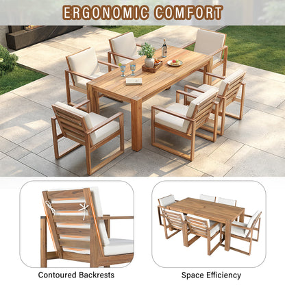 TREXM Patio Table and Chairs Set, Outdoor Dining Set for 6 with Umbrella Hole, 7 Piece Outdoor Patio Furniture Set Wood Frame with Removable Cushion for Garden, Backyard, Lawn, and Poolside - 1st Choice Furniture Direct
