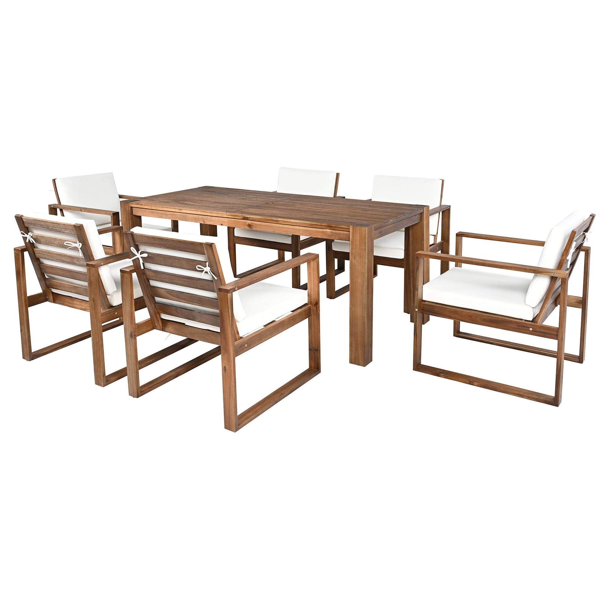 TREXM Patio Table and Chairs Set, Outdoor Dining Set for 6 with Umbrella Hole, 7 Piece Outdoor Patio Furniture Set Wood Frame with Removable Cushion for Garden, Backyard, Lawn, and Poolside - 1st Choice Furniture Direct