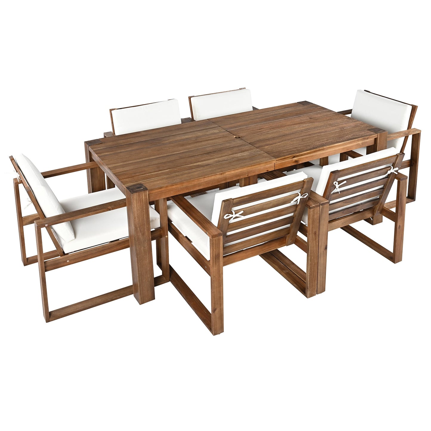TREXM Patio Table and Chairs Set, Outdoor Dining Set for 6 with Umbrella Hole, 7 Piece Outdoor Patio Furniture Set Wood Frame with Removable Cushion for Garden, Backyard, Lawn, and Poolside - 1st Choice Furniture Direct