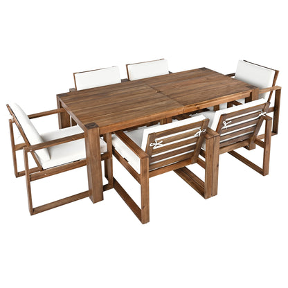 TREXM Patio Table and Chairs Set, Outdoor Dining Set for 6 with Umbrella Hole, 7 Piece Outdoor Patio Furniture Set Wood Frame with Removable Cushion for Garden, Backyard, Lawn, and Poolside - 1st Choice Furniture Direct