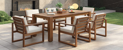 TREXM Patio Table and Chairs Set, Outdoor Dining Set for 6 with Umbrella Hole, 7 Piece Outdoor Patio Furniture Set Wood Frame with Removable Cushion for Garden, Backyard, Lawn, and Poolside - 1st Choice Furniture Direct