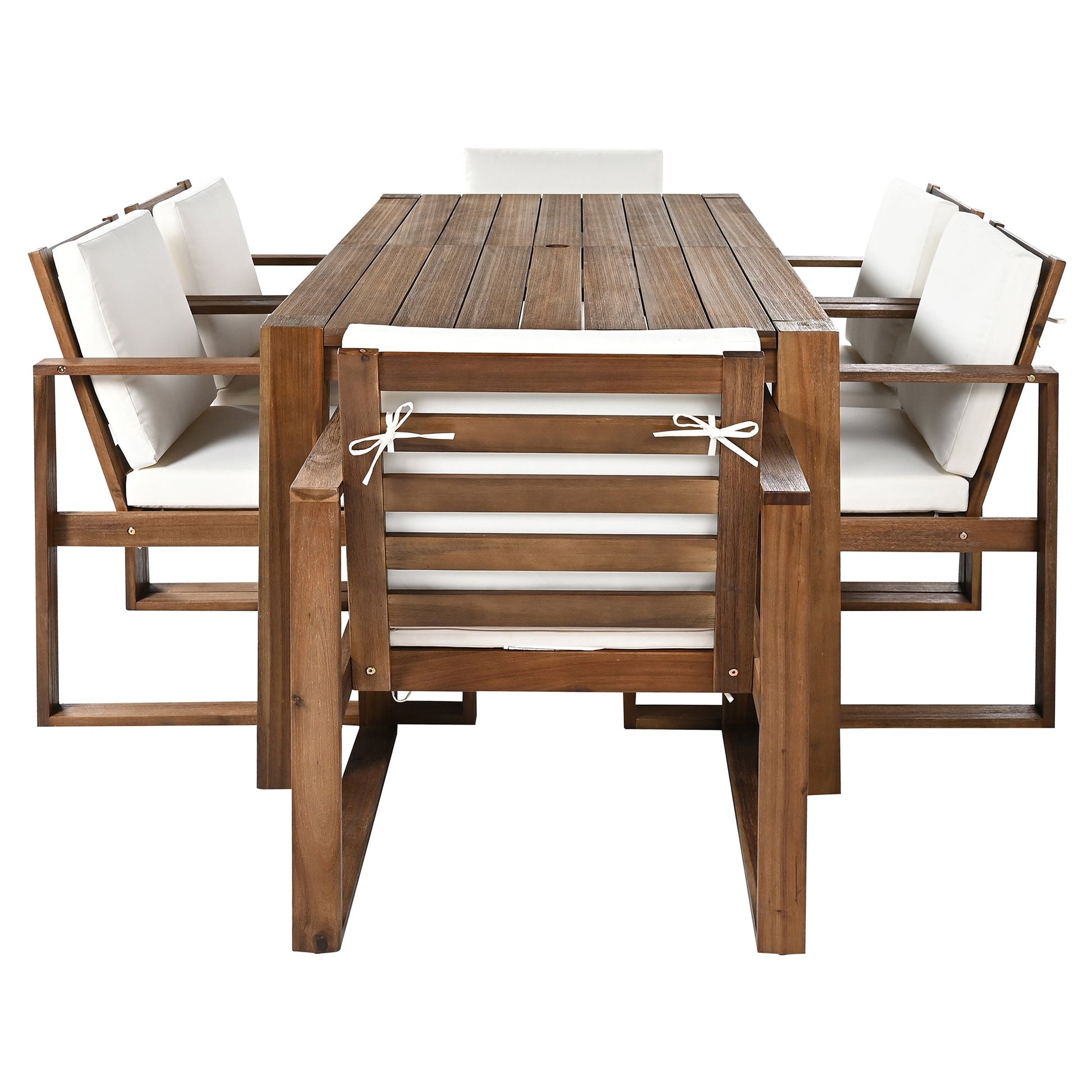 TREXM Patio Table and Chairs Set, Outdoor Dining Set for 6 with Umbrella Hole, 7 Piece Outdoor Patio Furniture Set Wood Frame with Removable Cushion for Garden, Backyard, Lawn, and Poolside - 1st Choice Furniture Direct