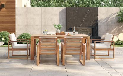 TREXM Patio Table and Chairs Set, Outdoor Dining Set for 6 with Umbrella Hole, 7 Piece Outdoor Patio Furniture Set Wood Frame with Removable Cushion for Garden, Backyard, Lawn, and Poolside - 1st Choice Furniture Direct