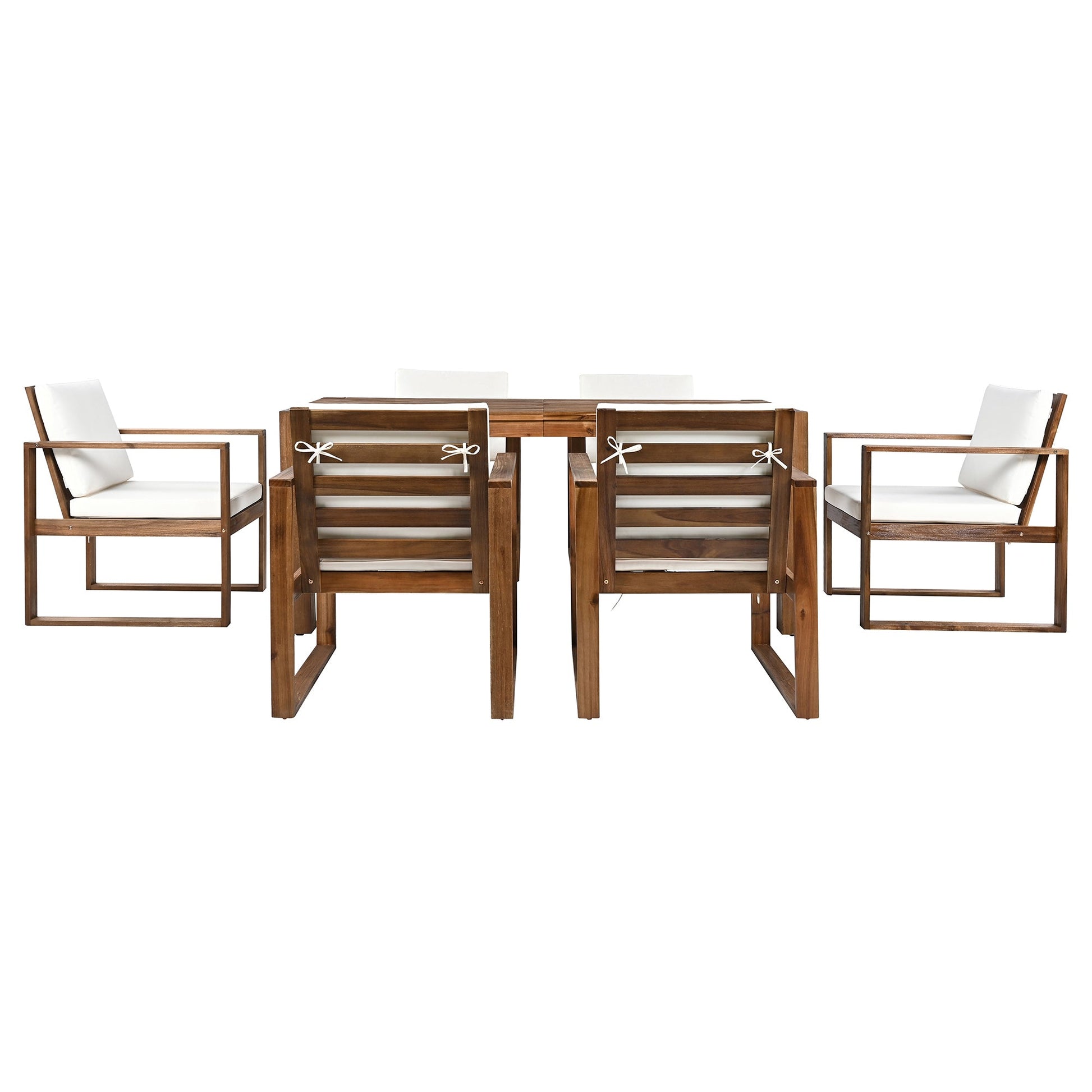 TREXM Patio Table and Chairs Set, Outdoor Dining Set for 6 with Umbrella Hole, 7 Piece Outdoor Patio Furniture Set Wood Frame with Removable Cushion for Garden, Backyard, Lawn, and Poolside - 1st Choice Furniture Direct