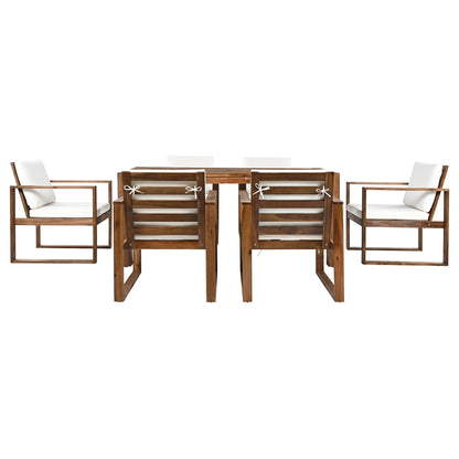 TREXM Patio Table and Chairs Set, Outdoor Dining Set for 6 with Umbrella Hole, 7 Piece Outdoor Patio Furniture Set Wood Frame with Removable Cushion for Garden, Backyard, Lawn, and Poolside - 1st Choice Furniture Direct
