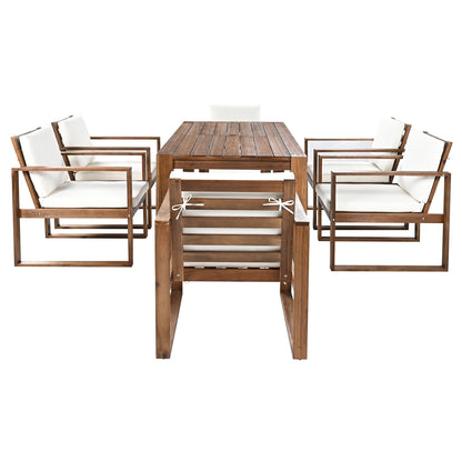 TREXM Patio Table and Chairs Set, Outdoor Dining Set for 6 with Umbrella Hole, 7 Piece Outdoor Patio Furniture Set Wood Frame with Removable Cushion for Garden, Backyard, Lawn, and Poolside - 1st Choice Furniture Direct