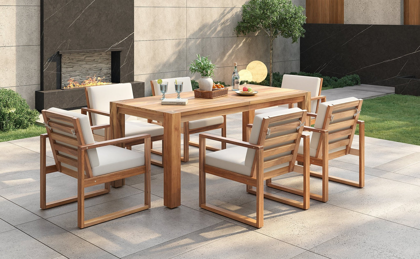 TREXM Patio Table and Chairs Set, Outdoor Dining Set for 6 with Umbrella Hole, 7 Piece Outdoor Patio Furniture Set Wood Frame with Removable Cushion for Garden, Backyard, Lawn, and Poolside - 1st Choice Furniture Direct