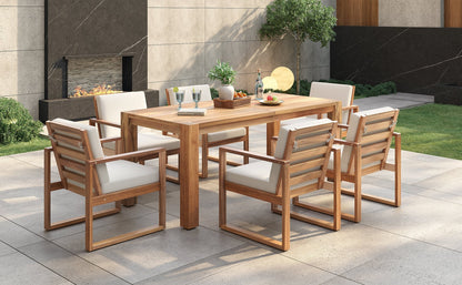 TREXM Patio Table and Chairs Set, Outdoor Dining Set for 6 with Umbrella Hole, 7 Piece Outdoor Patio Furniture Set Wood Frame with Removable Cushion for Garden, Backyard, Lawn, and Poolside - 1st Choice Furniture Direct