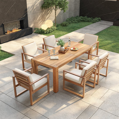 TREXM Patio Table and Chairs Set, Outdoor Dining Set for 6 with Umbrella Hole, 7 Piece Outdoor Patio Furniture Set Wood Frame with Removable Cushion for Garden, Backyard, Lawn, and Poolside - 1st Choice Furniture Direct