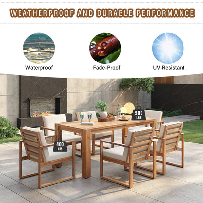 TREXM Patio Table and Chairs Set, Outdoor Dining Set for 6 with Umbrella Hole, 7 Piece Outdoor Patio Furniture Set Wood Frame with Removable Cushion for Garden, Backyard, Lawn, and Poolside - 1st Choice Furniture Direct