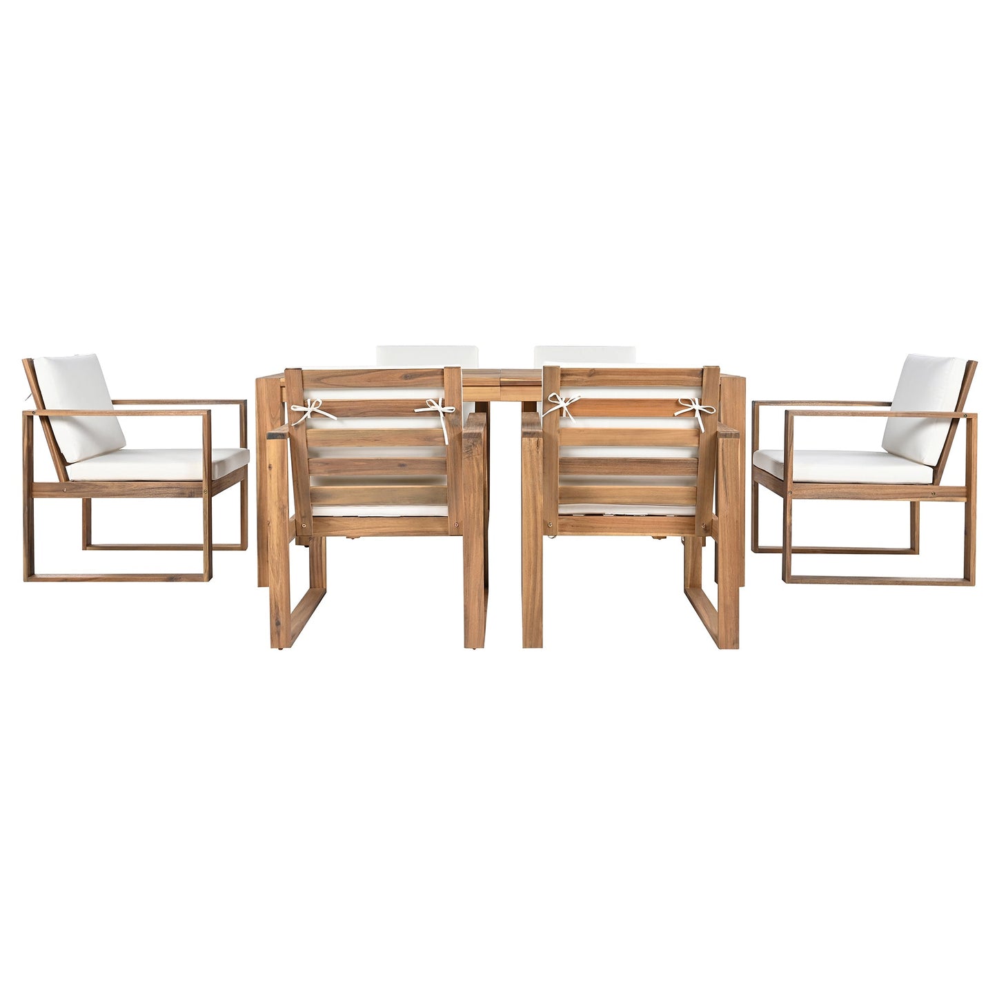 TREXM Patio Table and Chairs Set, Outdoor Dining Set for 6 with Umbrella Hole, 7 Piece Outdoor Patio Furniture Set Wood Frame with Removable Cushion for Garden, Backyard, Lawn, and Poolside - 1st Choice Furniture Direct