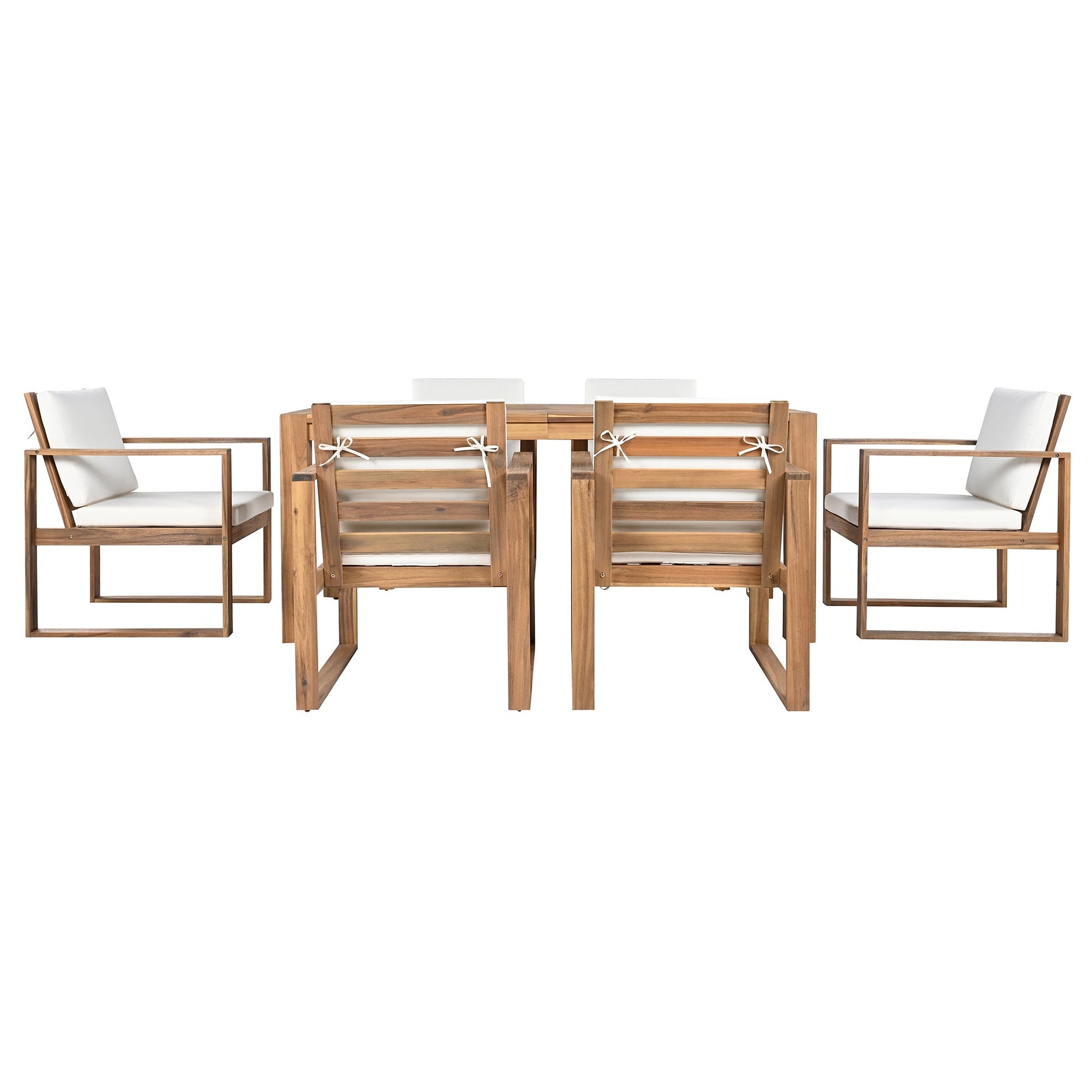 TREXM Patio Table and Chairs Set, Outdoor Dining Set for 6 with Umbrella Hole, 7 Piece Outdoor Patio Furniture Set Wood Frame with Removable Cushion for Garden, Backyard, Lawn, and Poolside - 1st Choice Furniture Direct