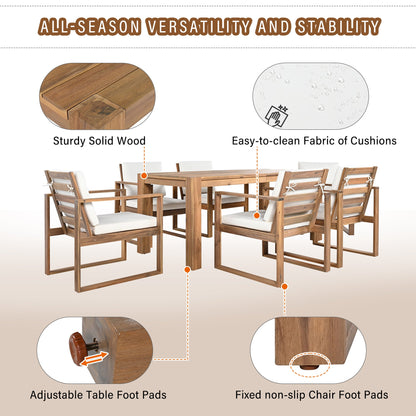 TREXM Patio Table and Chairs Set, Outdoor Dining Set for 6 with Umbrella Hole, 7 Piece Outdoor Patio Furniture Set Wood Frame with Removable Cushion for Garden, Backyard, Lawn, and Poolside - 1st Choice Furniture Direct