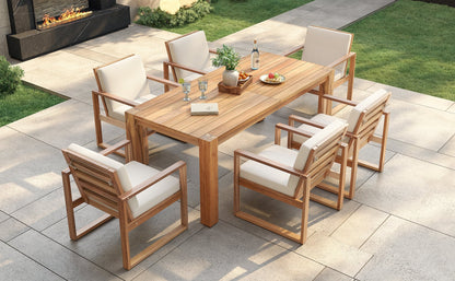 TREXM Patio Table and Chairs Set, Outdoor Dining Set for 6 with Umbrella Hole, 7 Piece Outdoor Patio Furniture Set Wood Frame with Removable Cushion for Garden, Backyard, Lawn, and Poolside - 1st Choice Furniture Direct