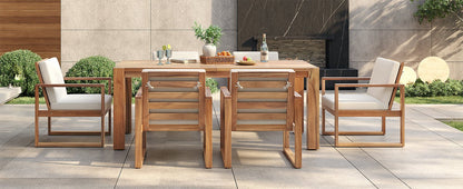 TREXM Patio Table and Chairs Set, Outdoor Dining Set for 6 with Umbrella Hole, 7 Piece Outdoor Patio Furniture Set Wood Frame with Removable Cushion for Garden, Backyard, Lawn, and Poolside - 1st Choice Furniture Direct