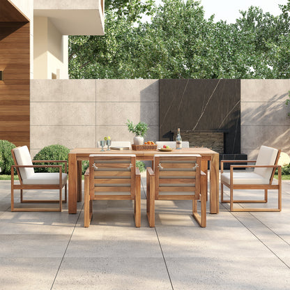 TREXM Patio Table and Chairs Set, Outdoor Dining Set for 6 with Umbrella Hole, 7 Piece Outdoor Patio Furniture Set Wood Frame with Removable Cushion for Garden, Backyard, Lawn, and Poolside - 1st Choice Furniture Direct