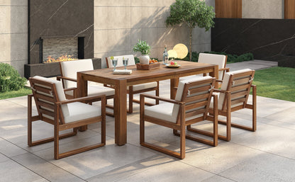 TREXM Patio Table and Chairs Set, Outdoor Dining Set for 6 with Umbrella Hole, 7 Piece Outdoor Patio Furniture Set Wood Frame with Removable Cushion for Garden, Backyard, Lawn, and Poolside - 1st Choice Furniture Direct