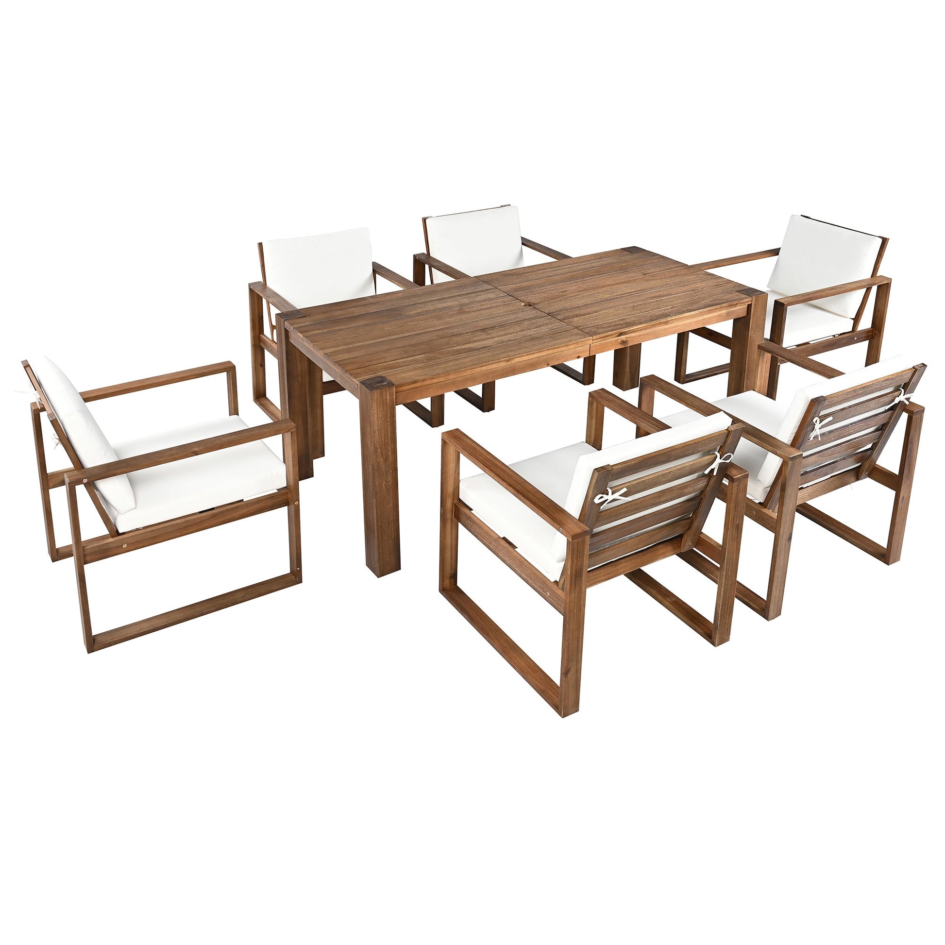 TREXM Patio Table and Chairs Set, Outdoor Dining Set for 6 with Umbrella Hole, 7 Piece Outdoor Patio Furniture Set Wood Frame with Removable Cushion for Garden, Backyard, Lawn, and Poolside - 1st Choice Furniture Direct