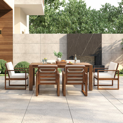 TREXM Patio Table and Chairs Set, Outdoor Dining Set for 6 with Umbrella Hole, 7 Piece Outdoor Patio Furniture Set Wood Frame with Removable Cushion for Garden, Backyard, Lawn, and Poolside - 1st Choice Furniture Direct