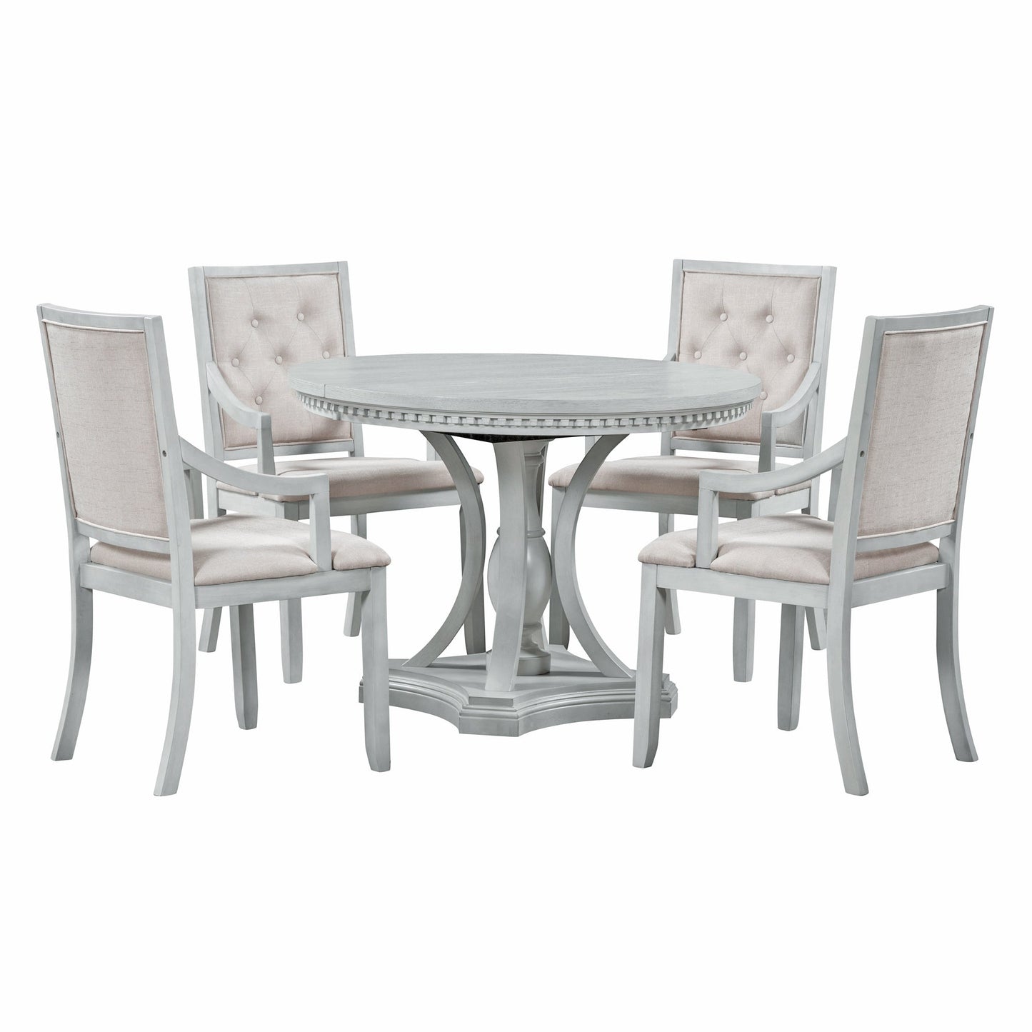 TREXM Retro 5 - piece Dining Set Extendable Round Table and 4 Chairs for Kitchen Dining Room(ANTIQUE GRAY OAK) - 1st Choice Furniture Direct
