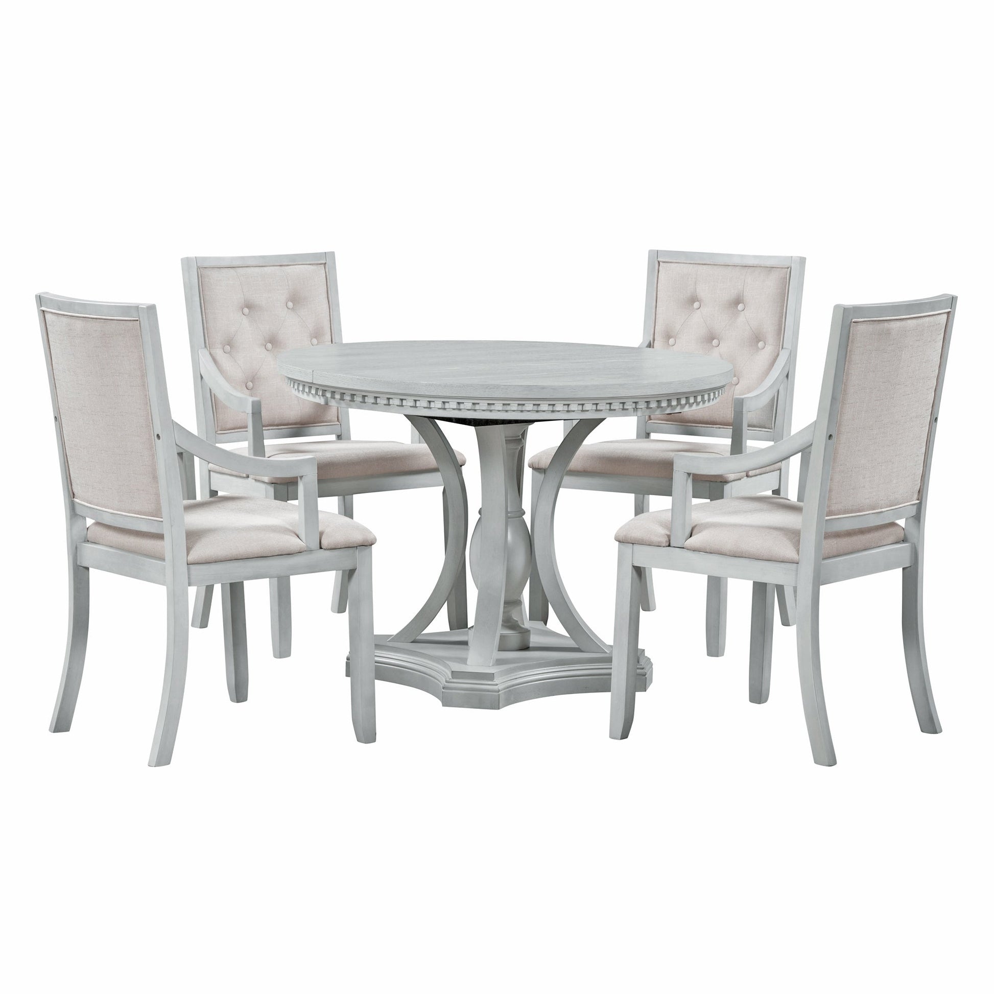 TREXM Retro 5 - piece Dining Set Extendable Round Table and 4 Chairs for Kitchen Dining Room(ANTIQUE GRAY OAK) - 1st Choice Furniture Direct