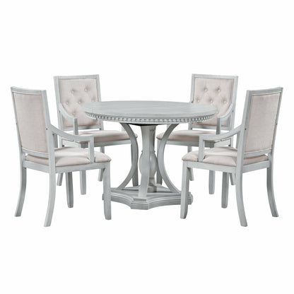 TREXM Retro 5 - piece Dining Set Extendable Round Table and 4 Chairs for Kitchen Dining Room(ANTIQUE GRAY OAK) - 1st Choice Furniture Direct