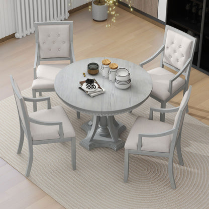 TREXM Retro 5 - piece Dining Set Extendable Round Table and 4 Chairs for Kitchen Dining Room(ANTIQUE GRAY OAK) - 1st Choice Furniture Direct
