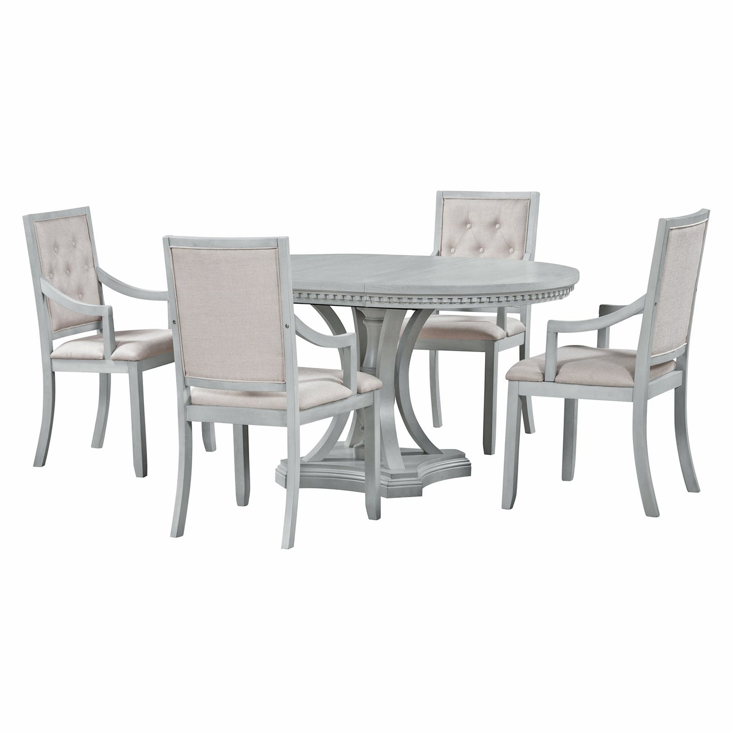 TREXM Retro 5 - piece Dining Set Extendable Round Table and 4 Chairs for Kitchen Dining Room(ANTIQUE GRAY OAK) - 1st Choice Furniture Direct