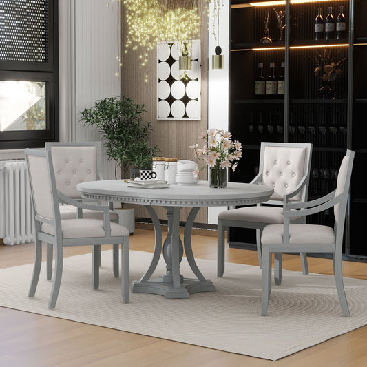 TREXM Retro 5 - piece Dining Set Extendable Round Table and 4 Chairs for Kitchen Dining Room(ANTIQUE GRAY OAK) - 1st Choice Furniture Direct