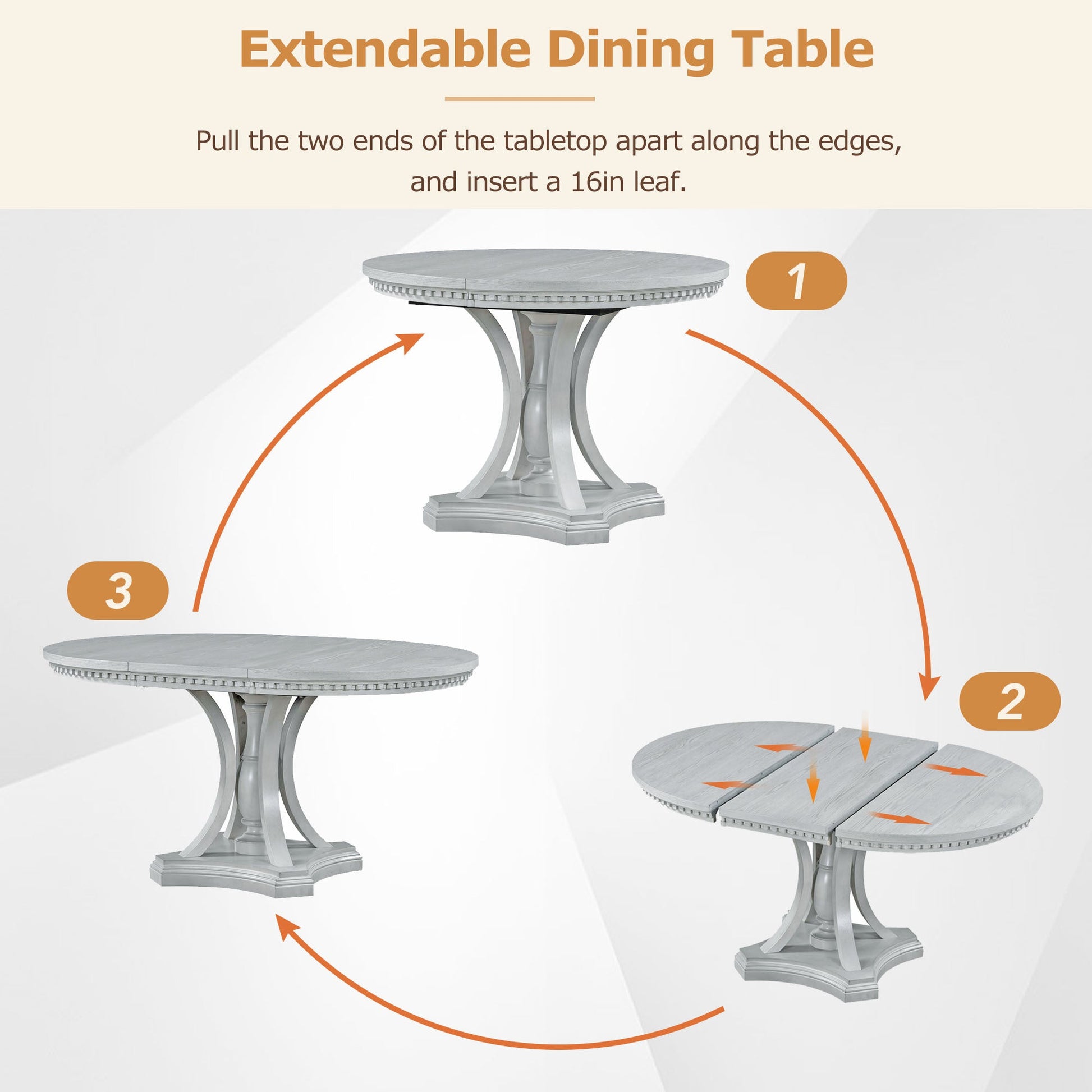 TREXM Retro 5 - piece Dining Set Extendable Round Table and 4 Chairs for Kitchen Dining Room(ANTIQUE GRAY OAK) - 1st Choice Furniture Direct