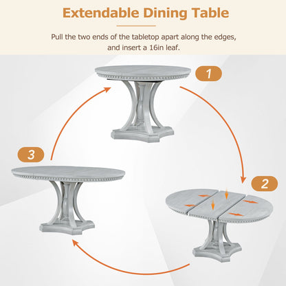 TREXM Retro 5 - piece Dining Set Extendable Round Table and 4 Chairs for Kitchen Dining Room(ANTIQUE GRAY OAK) - 1st Choice Furniture Direct