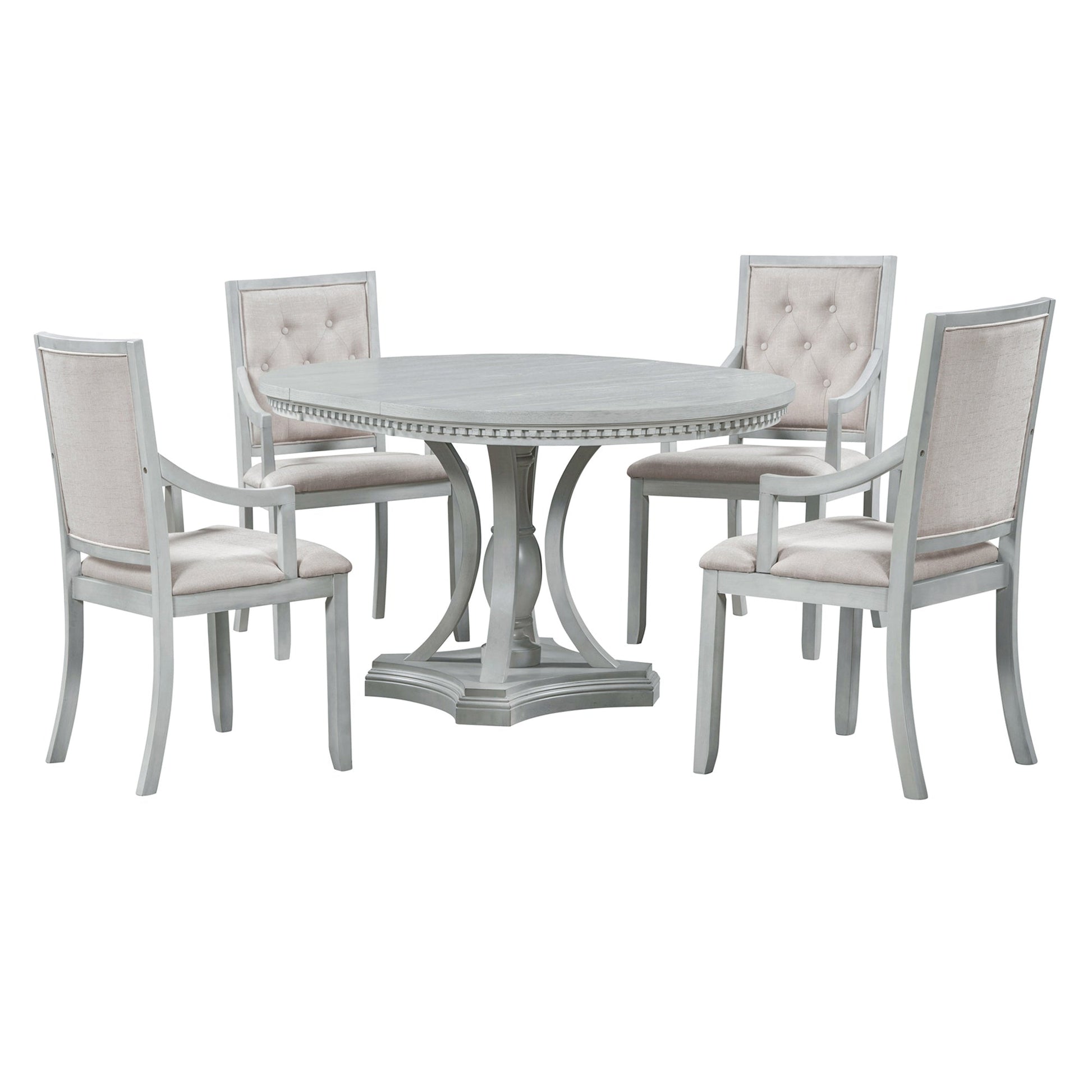TREXM Retro 5 - piece Dining Set Extendable Round Table and 4 Chairs for Kitchen Dining Room(ANTIQUE GRAY OAK) - 1st Choice Furniture Direct