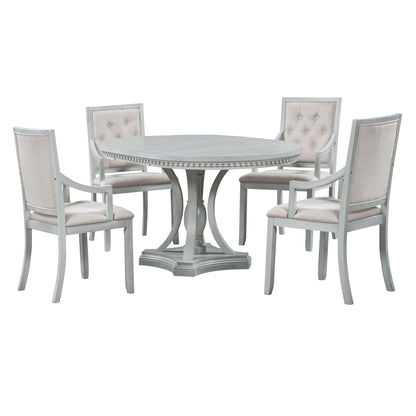 TREXM Retro 5 - piece Dining Set Extendable Round Table and 4 Chairs for Kitchen Dining Room(ANTIQUE GRAY OAK) - 1st Choice Furniture Direct