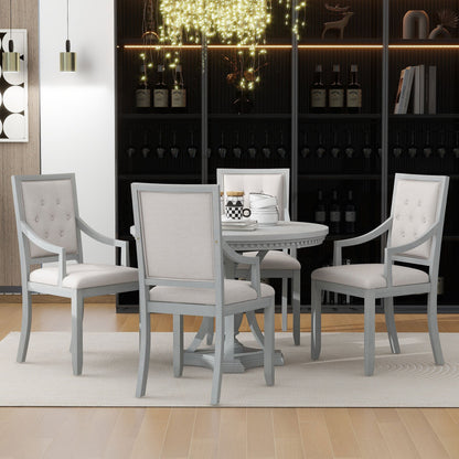 TREXM Retro 5 - piece Dining Set Extendable Round Table and 4 Chairs for Kitchen Dining Room(ANTIQUE GRAY OAK) - 1st Choice Furniture Direct