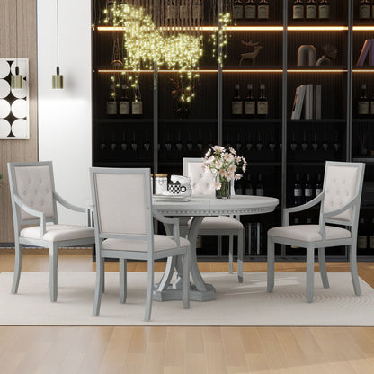 TREXM Retro 5 - piece Dining Set Extendable Round Table and 4 Chairs for Kitchen Dining Room(ANTIQUE GRAY OAK) - 1st Choice Furniture Direct