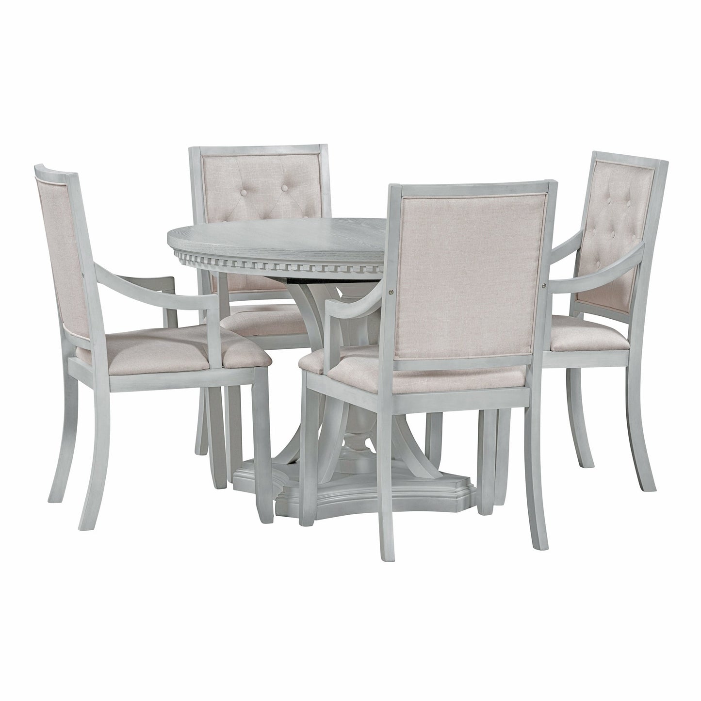 TREXM Retro 5 - piece Dining Set Extendable Round Table and 4 Chairs for Kitchen Dining Room(ANTIQUE GRAY OAK) - 1st Choice Furniture Direct