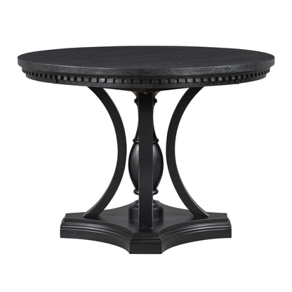 TREXM Retro 5 - piece Dining Set Extendable Round Table and 4 Chairs for Kitchen Dining Room(BLACK OAK) - 1st Choice Furniture Direct