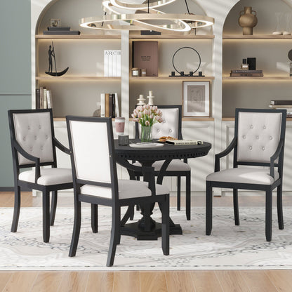 TREXM Retro 5 - piece Dining Set Extendable Round Table and 4 Chairs for Kitchen Dining Room(BLACK OAK) - 1st Choice Furniture Direct