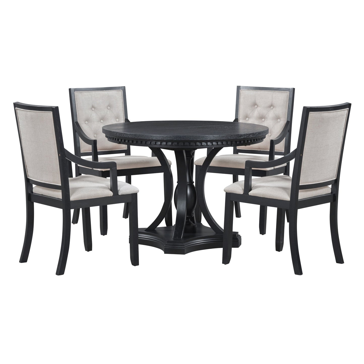 TREXM Retro 5 - piece Dining Set Extendable Round Table and 4 Chairs for Kitchen Dining Room(BLACK OAK) - 1st Choice Furniture Direct