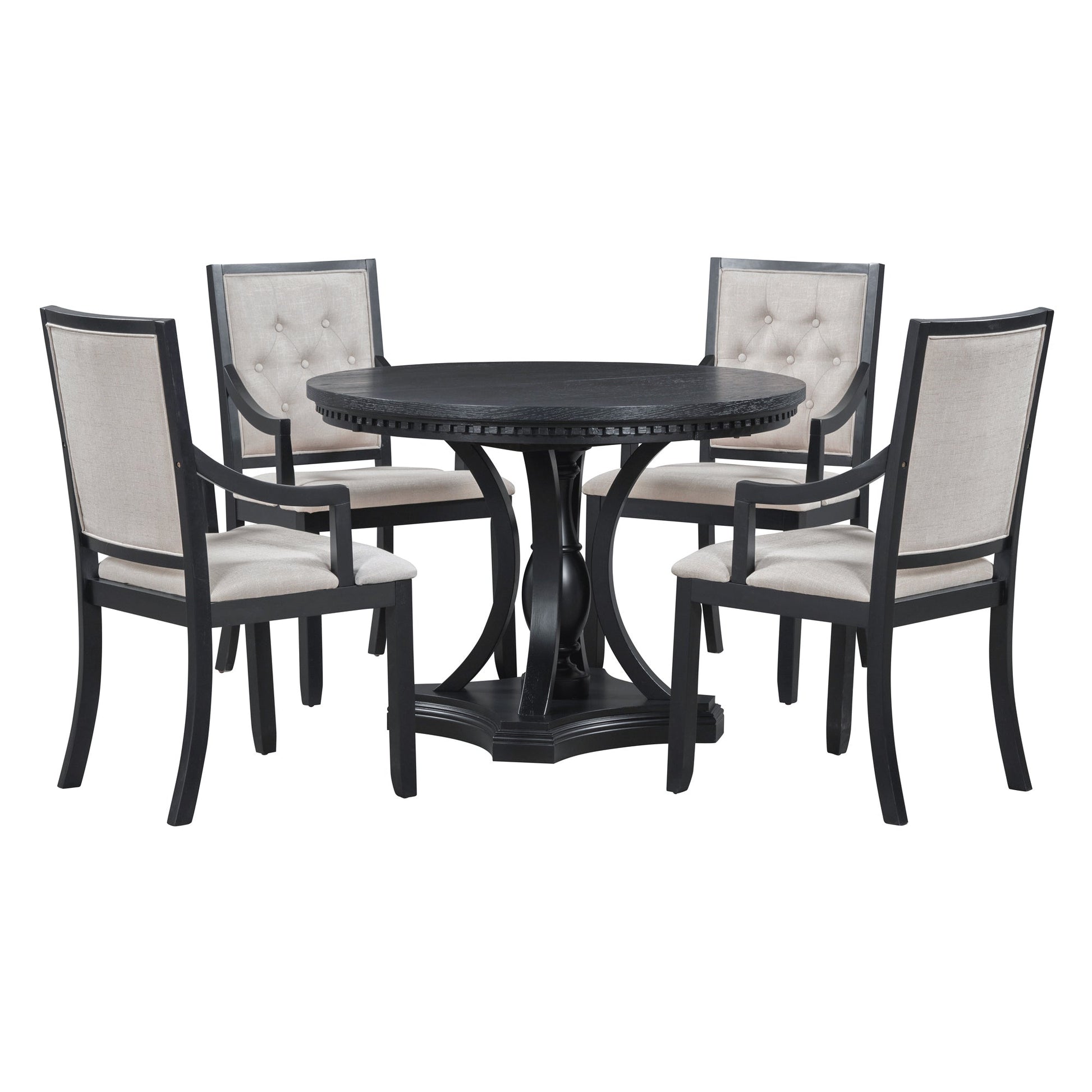 TREXM Retro 5 - piece Dining Set Extendable Round Table and 4 Chairs for Kitchen Dining Room(BLACK OAK) - 1st Choice Furniture Direct