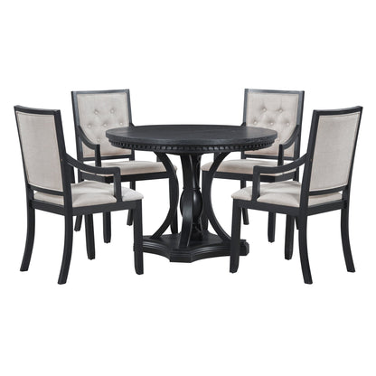 TREXM Retro 5 - piece Dining Set Extendable Round Table and 4 Chairs for Kitchen Dining Room(BLACK OAK) - 1st Choice Furniture Direct