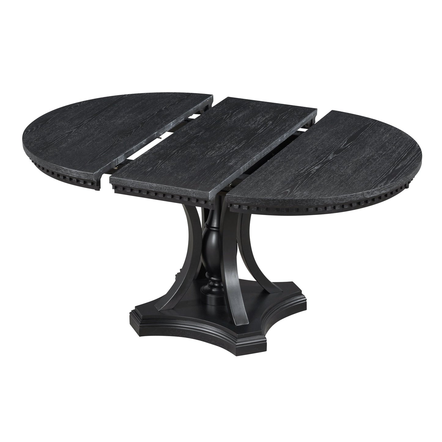 TREXM Retro 5 - piece Dining Set Extendable Round Table and 4 Chairs for Kitchen Dining Room(BLACK OAK) - 1st Choice Furniture Direct