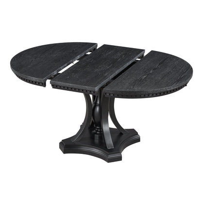 TREXM Retro 5 - piece Dining Set Extendable Round Table and 4 Chairs for Kitchen Dining Room(BLACK OAK) - 1st Choice Furniture Direct