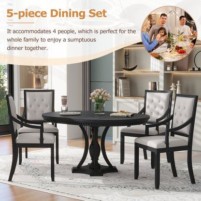 TREXM Retro 5 - piece Dining Set Extendable Round Table and 4 Chairs for Kitchen Dining Room(BLACK OAK) - 1st Choice Furniture Direct