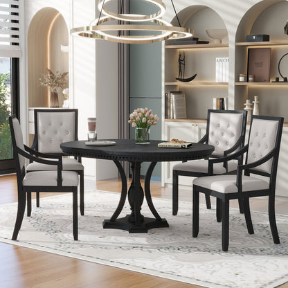 TREXM Retro 5 - piece Dining Set Extendable Round Table and 4 Chairs for Kitchen Dining Room(BLACK OAK) - 1st Choice Furniture Direct