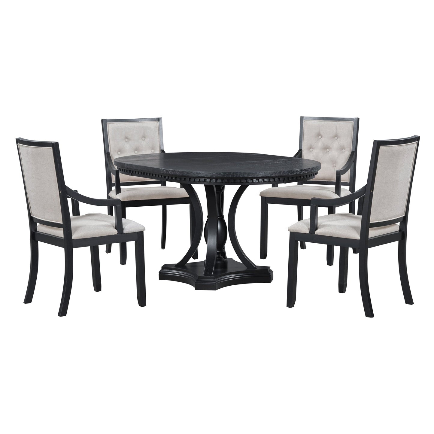 TREXM Retro 5 - piece Dining Set Extendable Round Table and 4 Chairs for Kitchen Dining Room(BLACK OAK) - 1st Choice Furniture Direct