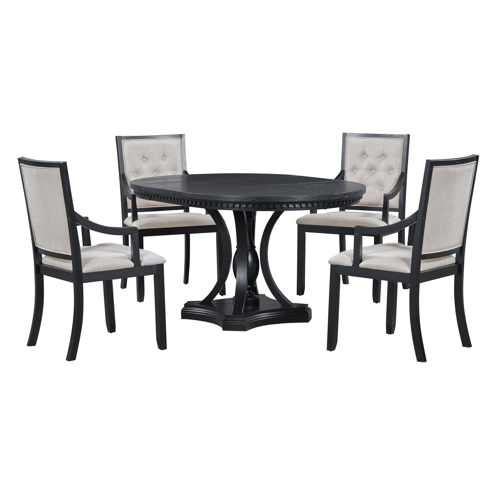 TREXM Retro 5 - piece Dining Set Extendable Round Table and 4 Chairs for Kitchen Dining Room(BLACK OAK) - 1st Choice Furniture Direct
